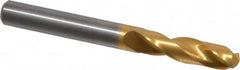 Guhring - 8.39978mm 140° Spiral Flute Solid Carbide Screw Machine Drill Bit - TiN Finish, Right Hand Cut, 37mm Flute Length, 79mm OAL, SU Point, Straight Shank - Benchmark Tooling