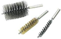 Value Collection - 2-1/2" Diam Helical Steel Tube Brush - Single Spiral, 0.012" Filament Diam, 4" Brush Length, 7" OAL, 1/2-12 Male Shank - Benchmark Tooling