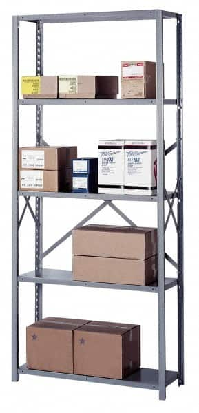 Lyon - 5 Shelf Starter Open Steel Shelving - 1,300 Lb Capacity, 36" Wide x 84" High x 12" Deep, Gray - Benchmark Tooling