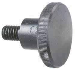 Morton Machine Works - 5/16-18 Knurled Shoulder Grade C-12L14 Steel Thumb Screw - 2-1/4" OAL, 1-1/4" Head Diam x 1/4" Head Height, Black Oxide Finish - Benchmark Tooling
