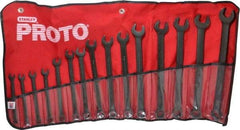 Proto - 15 Piece, 7mm to 21mm, 12 Point Combination Wrench Set - Metric Measurement Standard, Black Oxide Finish, Comes in Nylon Roll - Benchmark Tooling
