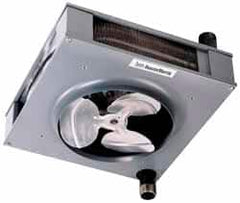 Mestek - 13-1/2" Fan Diam, 989 CFM, Steam & Hot Water, Vertical Hydronic Suspended Heater - Benchmark Tooling