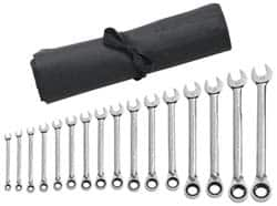 GearWrench - 16 Piece, 8mm to 25mm, 6 Point Combination Wrench Set - Metric Measurement Standard, Chrome Finish, Comes in Vinyl Pouch - Benchmark Tooling