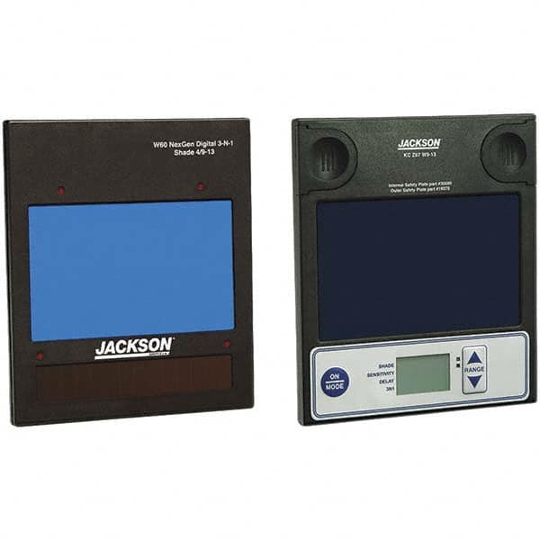 Jackson Safety - 4" Wide x 5" High, Lens Shade 9 to 13, Auto-Darkening Lens - Blue, Vertical Mount - Benchmark Tooling