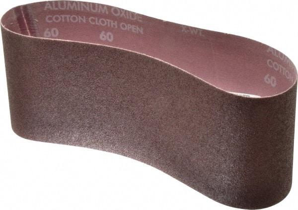 Norton - 4" Wide x 24" OAL, 60 Grit, Aluminum Oxide Abrasive Belt - Aluminum Oxide, Medium, Coated, X Weighted Cloth Backing, Series R228 - Benchmark Tooling