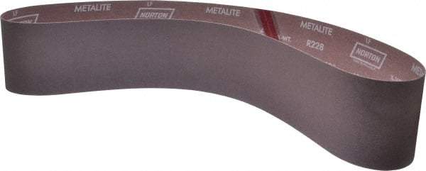 Norton - 4" Wide x 54" OAL, 120 Grit, Aluminum Oxide Abrasive Belt - Aluminum Oxide, Fine, Coated, X Weighted Cloth Backing, Series R228 - Benchmark Tooling