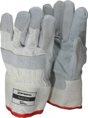 Honeywell - Size Universal (9), ANSI Cut Lvl 3, Abrasion Lvl 4, Leather Cut Resistant Gloves - Kevlar Lining, Safety Cuff, White/Gray, Paired - Benchmark Tooling