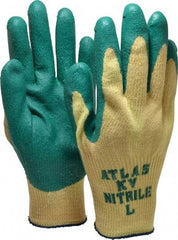 SHOWA - Size L (9), ANSI Cut Lvl 3, Nitrile Coated Kevlar Cut Resistant Gloves - Palm & Fingers Coated, Knit Wrist, Yellow/Green, Paired - Benchmark Tooling