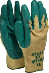 SHOWA - Size XL (10), ANSI Cut Lvl 3, Nitrile Coated Kevlar Cut Resistant Gloves - Palm & Fingers Coated, Knit Wrist, Yellow/Green, Paired - Benchmark Tooling