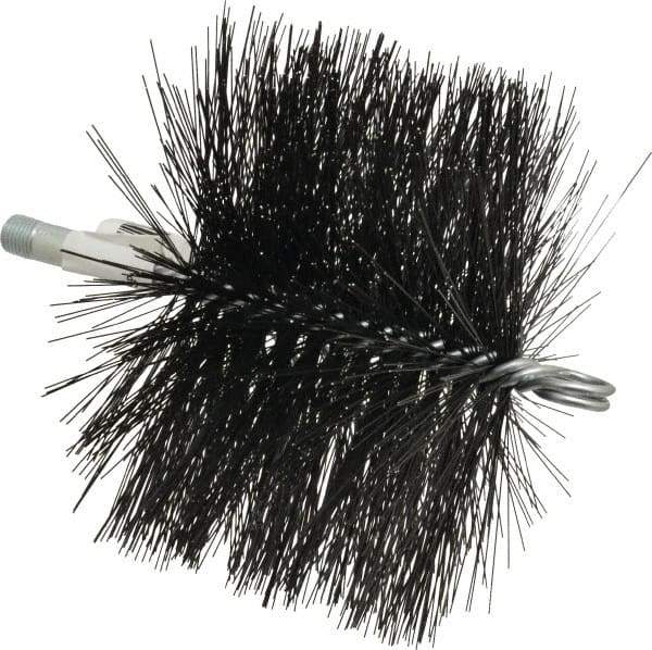 Schaefer Brush - 4-1/2" Brush Length, 6-1/2" Diam, Double Stem, Double Spiral Tube Brush - 7-1/2" Long, Tempered Steel Wire, 1/4" NPT Male Connection - Benchmark Tooling