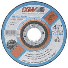 Camel Grinding Wheels - 24 Grit, 7" Wheel Diam, 1/4" Wheel Thickness, 7/8" Arbor Hole, Type 27 Depressed Center Wheel - Aluminum Oxide, Resinoid Bond, N Hardness, 8,600 Max RPM, Compatible with Angle Grinder - Benchmark Tooling