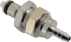 CPC Colder Products - 1/8" Inside Tube Diam, Brass, Quick Disconnect, Hose Barb Valved Panel Mount Coupling Insert - 250 Max psi, -40 to 180°F, 1.87" OAL x 0.75" Overall Height, Chrome Plated - Benchmark Tooling