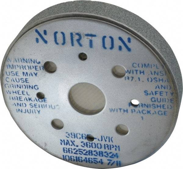 Norton - 6" Diam, 4" Hole Size, 1" Overall Thickness, 60 Grit, Type 2 Tool & Cutter Grinding Wheel - Medium Grade, Silicon Carbide, J Hardness, Vitrified Bond, 3,600 RPM - Benchmark Tooling