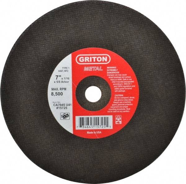 Made in USA - 7" 46 Grit Aluminum Oxide Cutoff Wheel - 1/16" Thick, 5/8" Arbor, 8,732 Max RPM, Use with Circular Saws - Benchmark Tooling