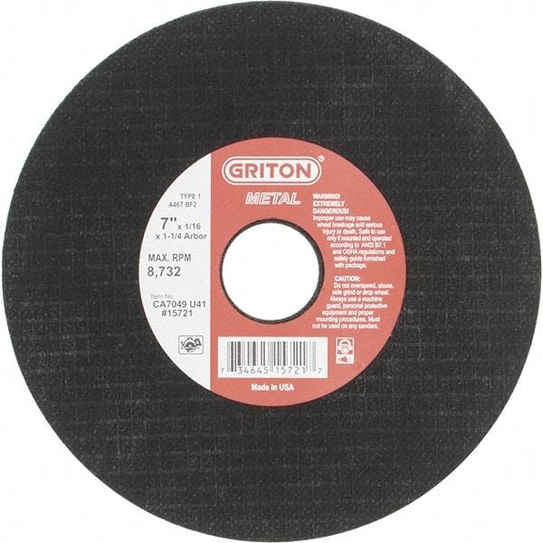 Value Collection - 7" 46 Grit Aluminum Oxide Cutoff Wheel - 1/16" Thick, 1-1/4" Arbor, 8,732 Max RPM, Use with Stationary Tools - Benchmark Tooling