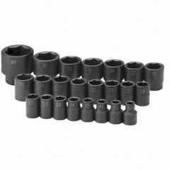 SK - 1/2" Drive Standard Impact Socket Set - 10 to 46mm, Metric Measurement Standard - Benchmark Tooling