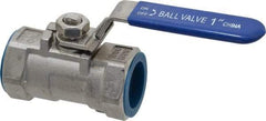 Value Collection - 1" Pipe, Standard Port, Stainless Steel Standard Ball Valve - 1 Piece, Inline - One Way Flow, FNPT x FNPT Ends, Lever Handle, 400 WOG - Benchmark Tooling