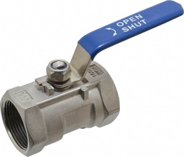 Midwest Control - 1-1/4" Pipe, Standard Port, Stainless Steel Standard Ball Valve - 1 Piece, Inline - One Way Flow, FNPT x FNPT Ends, Lever Handle, 1,000 WOG - Benchmark Tooling