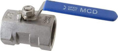Midwest Control - 1-1/2" Pipe, Standard Port, Stainless Steel Standard Ball Valve - 1 Piece, Inline - One Way Flow, FNPT x FNPT Ends, Lever Handle, 1,000 WOG - Benchmark Tooling