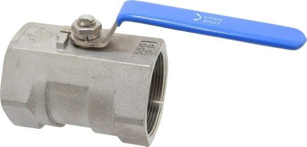 Midwest Control - 2" Pipe, Standard Port, Stainless Steel Standard Ball Valve - 1 Piece, Inline - One Way Flow, FNPT x FNPT Ends, Lever Handle, 1,000 WOG - Benchmark Tooling