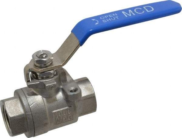Midwest Control - 1/2" Pipe, Stainless Steel Standard Ball Valve - 2 Piece, Inline - One Way Flow, FNPT x FNPT Ends, Lever Handle, 1,000 WOG, 150 WSP - Benchmark Tooling