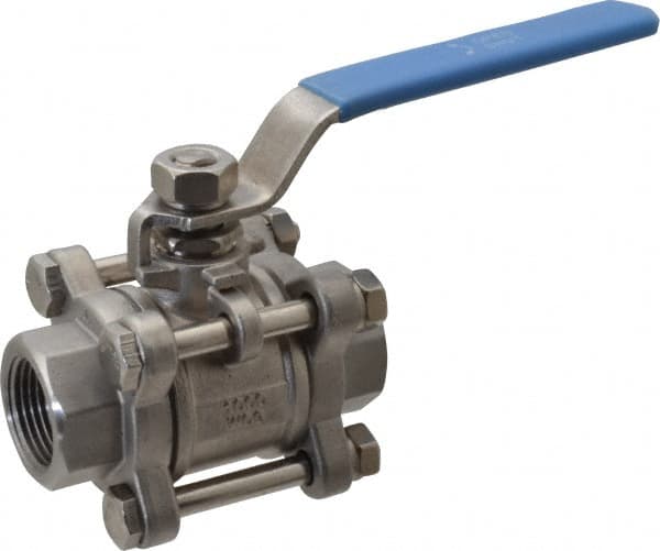 Midwest Control - 3/4" Pipe, Full Port, Stainless Steel Standard Ball Valve - 3 Piece, Inline - One Way Flow, FNPT x FNPT Ends, Lever Handle - Benchmark Tooling