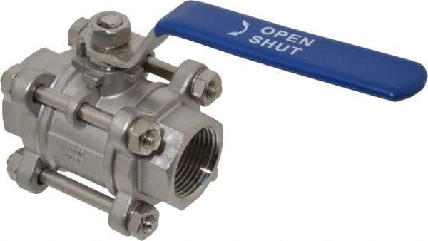 Midwest Control - 1" Pipe, Full Port, Stainless Steel Standard Ball Valve - 3 Piece, Inline - One Way Flow, FNPT x FNPT Ends, Lever Handle - Benchmark Tooling