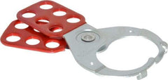 American Lock - Single Jaw, 1-1/2" Jaw Diam, 6 PadLocks, Steel Lockout Hasp - Scissor Action, 5" Long, Red - Benchmark Tooling