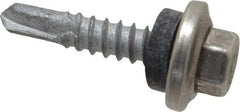 Buildex - #12-14, Hex Washer Head, Hex Drive, 1" Length Under Head, #2 Point, Self Drilling Screw - Stainless Steel Head, Steel Body - Benchmark Tooling