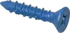 Made in USA - 1/4" Diam, 1-1/4" OAL, Phillips Drive, Concrete Screw & Masonry Fastener - Steel, Blue Climaseal Finish, Includes Drill Bit - Benchmark Tooling