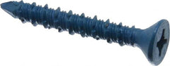 Made in USA - 1/4" Diam, 1-3/4" OAL, Phillips Drive, Concrete Screw & Masonry Fastener - Steel, Blue Climaseal Finish, Includes Drill Bit - Benchmark Tooling