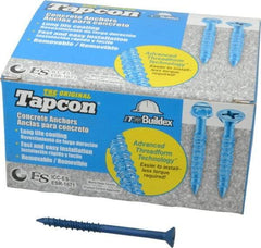 Made in USA - 1/4" Diam, 3-1/4" OAL, Phillips Drive, Concrete Screw & Masonry Fastener - Steel, Blue Climaseal Finish, Includes Drill Bit - Benchmark Tooling