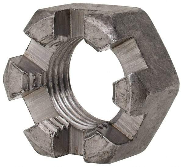 Value Collection - 1/2-20 UNF Grade 2 Steel Slotted Locknut - 3/4" Width Across Flats, 7/16" High, Uncoated - Benchmark Tooling