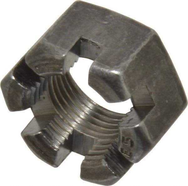 Value Collection - 3/4-16 UNF Grade 2 Steel Slotted Locknut - 1-1/8" Width Across Flats, 41/64" High, Uncoated - Benchmark Tooling