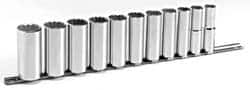 Blackhawk by Proto - 11 Piece 1/2" Drive Deep Well Socket Set - 12 Points, 1/2" to 1-1/8" Range, Inch Measurement Standard - Benchmark Tooling