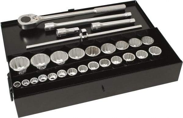 Blackhawk by Proto - 28 Piece 3/4" Drive Socket Set - 12 Points, 3/4" to 1-7/16" Range, Inch Measurement Standard - Benchmark Tooling