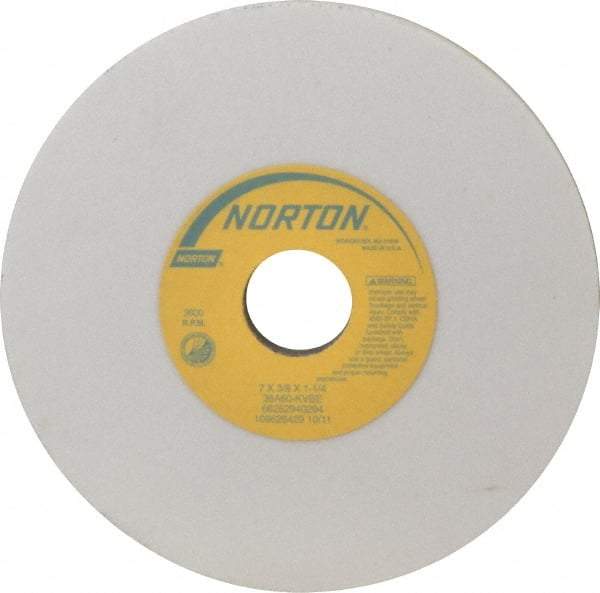 Norton - 7" Diam x 1-1/4" Hole x 3/8" Thick, K Hardness, 60 Grit Surface Grinding Wheel - Aluminum Oxide, Type 1, Medium Grade, 3,600 Max RPM, Vitrified Bond, No Recess - Benchmark Tooling