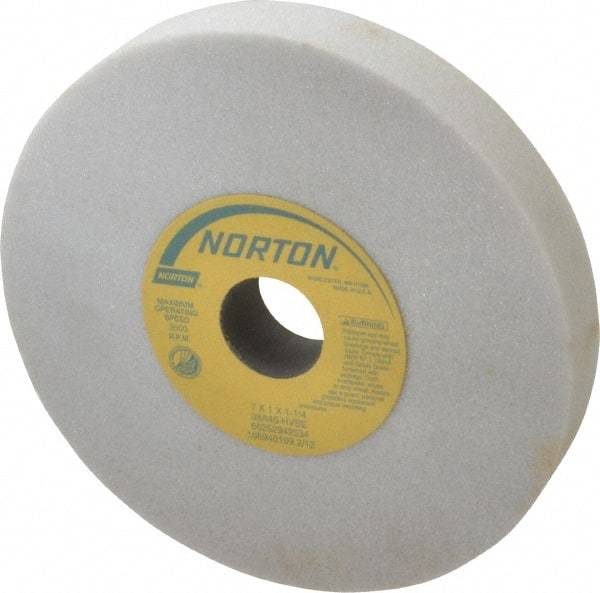 Norton - 7" Diam x 1-1/4" Hole x 1" Thick, H Hardness, 46 Grit Surface Grinding Wheel - Aluminum Oxide, Type 1, Coarse Grade, 3,600 Max RPM, Vitrified Bond, No Recess - Benchmark Tooling