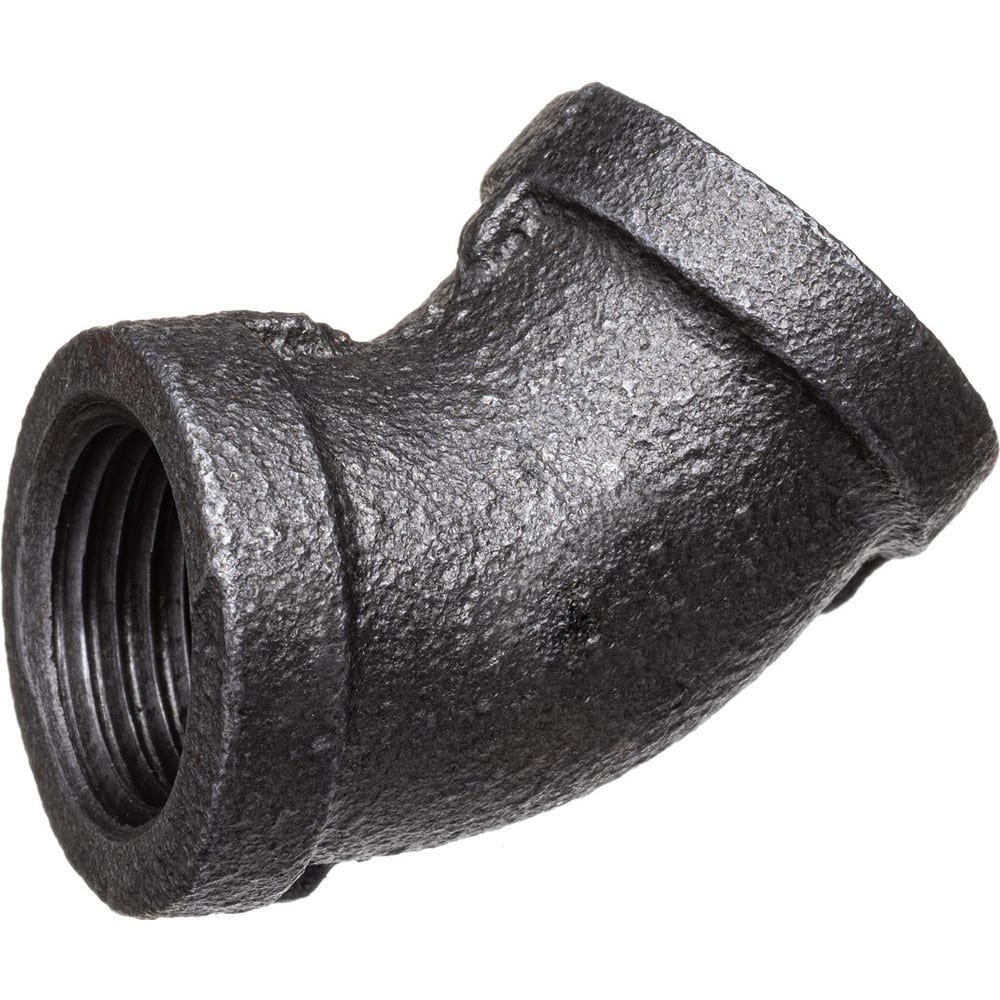 Black Pipe Fittings; Fitting Type: Elbow; Fitting Size: 1-1/2″; Material: Malleable Iron; Finish: Black; Fitting Shape: 45 ™ Elbow; Thread Standard: BSPT; Connection Type: Threaded; Lead Free: No; Standards: ASTM A197; BS EN 1562