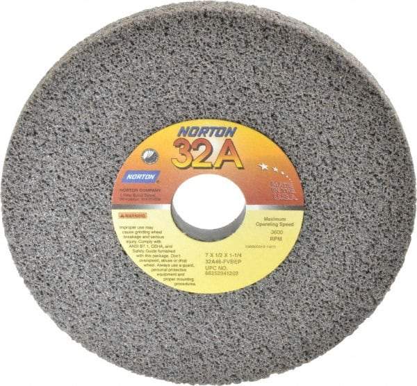 Norton - 7" Diam x 1-1/4" Hole x 1/2" Thick, F Hardness, 46 Grit Surface Grinding Wheel - Aluminum Oxide, Type 1, Coarse Grade, 3,600 Max RPM, Vitrified Bond, No Recess - Benchmark Tooling