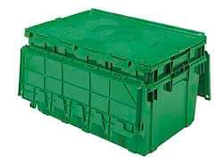 Akro-Mils - 100 Lb Load Capacity Green Polyethylene Attached-Lid Container - Stacking, Nesting, 27.1" Long x 16.9" Wide x 12-1/2" High, Lid Included - Benchmark Tooling