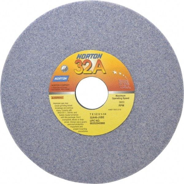 Norton - 7" Diam x 1-1/4" Hole x 1/2" Thick, J Hardness, 46 Grit Surface Grinding Wheel - Aluminum Oxide, Type 1, Coarse Grade, 3,600 Max RPM, Vitrified Bond, No Recess - Benchmark Tooling