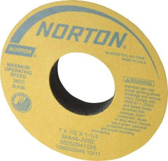 Norton - 7" Diam x 1-1/4" Hole x 1/2" Thick, J Hardness, 46 Grit Surface Grinding Wheel - Aluminum Oxide, Type 1, Coarse Grade, 3,600 Max RPM, Vitrified Bond, No Recess - Benchmark Tooling
