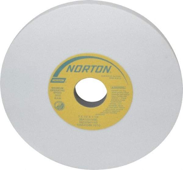 Norton - 7" Diam x 1-1/4" Hole x 1/2" Thick, I Hardness, 100 Grit Surface Grinding Wheel - Aluminum Oxide, Type 1, Fine Grade, 3,600 Max RPM, Vitrified Bond, No Recess - Benchmark Tooling