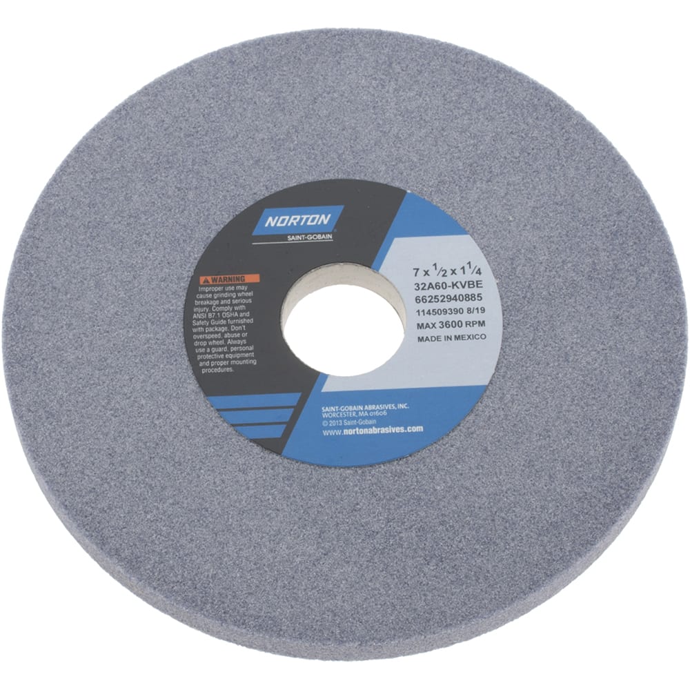 Norton - 7" Diam x 1-1/4" Hole x 1/2" Thick, K Hardness, 60 Grit Surface Grinding Wheel - Benchmark Tooling