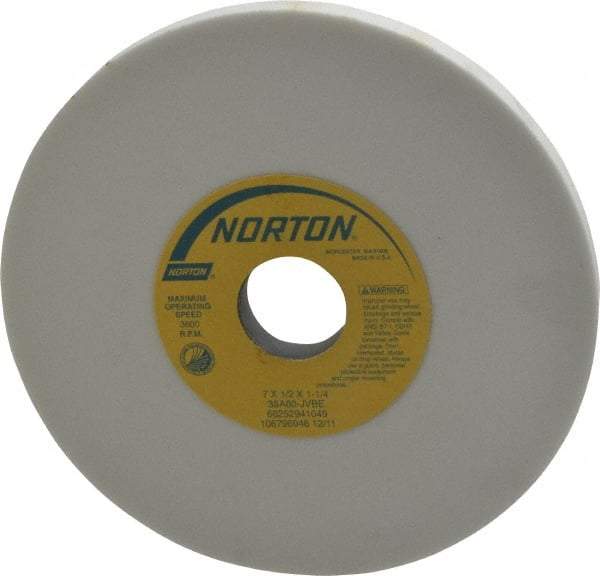 Norton - 7" Diam x 1-1/4" Hole x 1/2" Thick, J Hardness, 80 Grit Surface Grinding Wheel - Aluminum Oxide, Type 1, Medium Grade, 3,600 Max RPM, Vitrified Bond, No Recess - Benchmark Tooling