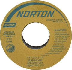 Norton - 7" Diam x 1-1/4" Hole x 1/2" Thick, K Hardness, 80 Grit Surface Grinding Wheel - Aluminum Oxide, Type 1, Medium Grade, 3,600 Max RPM, Vitrified Bond, No Recess - Benchmark Tooling