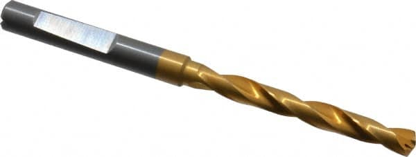 Guhring - 4.9mm 140° Solid Carbide Jobber Drill - TiN Finish, Right Hand Cut, Spiral Flute, Whistle Notch Shank, 82mm OAL, SU Point - Benchmark Tooling