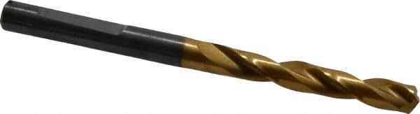 Guhring - 5.8mm 140° Solid Carbide Jobber Drill - TiN Finish, Right Hand Cut, Spiral Flute, Whistle Notch Shank, 82mm OAL, SU Point - Benchmark Tooling