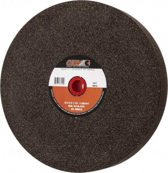 Camel Grinding Wheels - 36 Grit Aluminum Oxide Bench & Pedestal Grinding Wheel - 14" Diam x 1-1/2" Hole x 2" Thick, 1773 Max RPM, O Hardness, Very Coarse Grade , Vitrified Bond - Benchmark Tooling